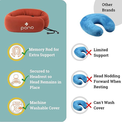 Pono Neck Cradle Travel Pillow (Patented): Memory Foam, Ergonomic 360° Adjustable Support, Prevents Head Nods. Infinity Shape Fits All Adults. Foldable Design for Easy Portability (Amber Blaze)