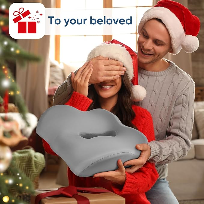 Donut Pillow with Lengthened Center Hole Suspends Tailbone & Sensitive Area, Relieves Pressure for Hemorrhoid and Coccyx Pain, Ergonomic Office & Car Seat Cushion for Prolonged Sitting