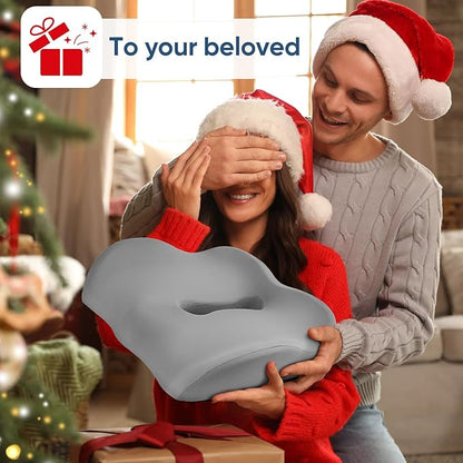 Donut Pillow with Lengthened Center Hole Suspends Tailbone & Sensitive Area, Relieves Pressure for Hemorrhoid and Coccyx Pain, Ergonomic Office & Car Seat Cushion for Prolonged Sitting