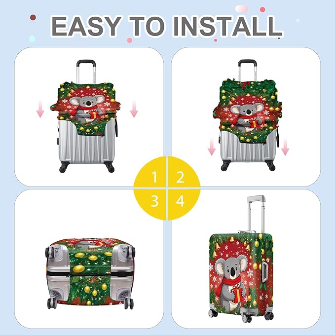 FOREVER QUEEN Christmas Koala Luggage Cover Suitcase Protector Suitcase Cover Anti-Scratch,Stretchable Bag Cover Washable Durable Polyester