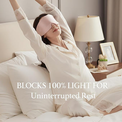 100% Mulberry Silk Sleep Mask, Eye Mask for Deep Sleep and Travel, Soft Breathable Eye Cover with Adjustable Headband (Lotus Pink)