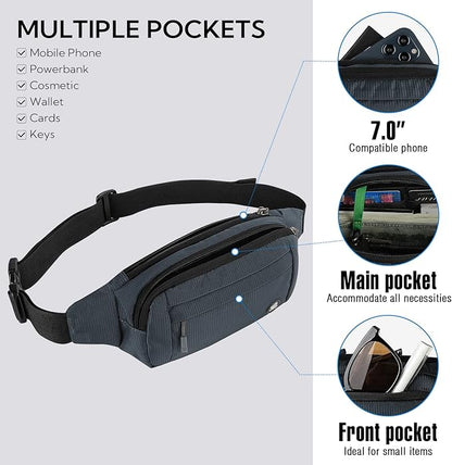 WATERFLY Fanny Pack Waist Bag: Small Hip Pouch Bum Bag Fannie Pack Phanny Fannypack Waistpack Bumbag Beltbag Sport Slim Fashionable for Jogging Hiking Hiker Woman Man
