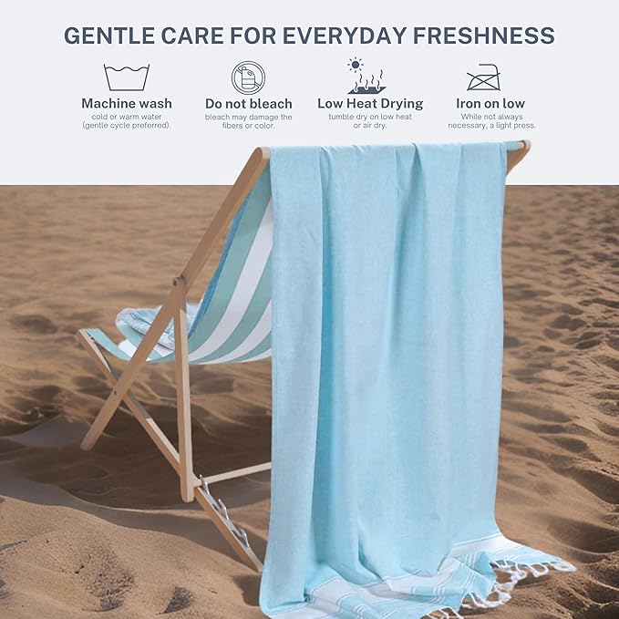 Cotton Turkish Beach Towel Towels Oversized 36"x72" Pool Absorbent Extra Large Quick Dry Sand Travel Towel (Aqua Blue, 4 Pack)