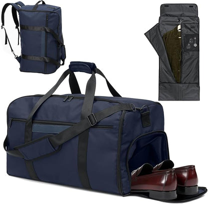 GARPROVM Garment Bags for Travel, 4 in 1 Convertible Garment Duffle Bags with Separated Suit Bag Shoe Compartment, Waterproof Carry On Luggage Bag Backpack Weekender Bag for Short Trip, Navy