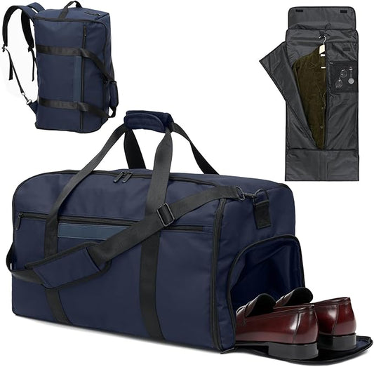 GARPROVM Garment Bags for Travel, 4 in 1 Convertible Garment Duffle Bags with Separated Suit Bag Shoe Compartment, Waterproof Carry On Luggage Bag Backpack Weekender Bag for Short Trip, Navy