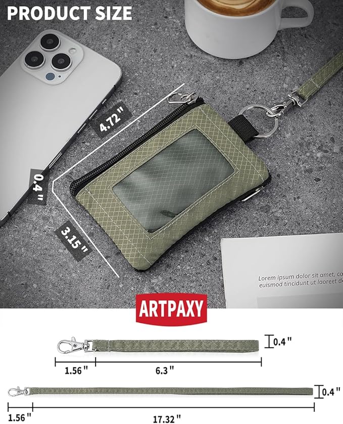 Minimalist Wallet For Mens Womens, Keychain RFID Blocking Zipper Small Wallet with ID Window 2 Lanyards,Water Resistant Travel Cash Card Coin Case Boys Girls