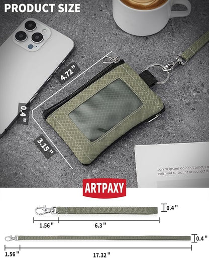 Minimalist Wallet For Mens Womens, Keychain RFID Blocking Zipper Small Wallet with ID Window 2 Lanyards,Water Resistant Travel Cash Card Coin Case Boys Girls