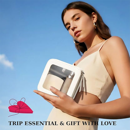 Clear Makeup Bag, Travel Toiletry Bag Cosmetic Case for Women, Waterproof Portable Small Make Up Skincare Pouch with Zipper, Compact Car Organizer Bag for Essentials, Mini Size, Ivory White