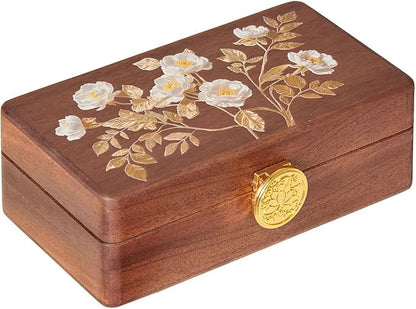 Travel Jewelry Case Small Wood Jewelry Organizer Jewelry Box for Women (Nut-Brown Print)