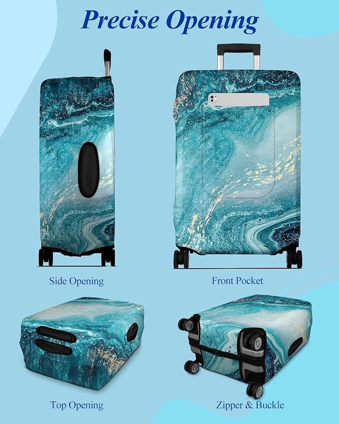 Slohif Luggage Cover for Suitcase Tsa Approved Protector - Luggage Sleeve Large Suit Case Cover Travel Stretch Baggage Case Protective Washable Fit 24-27 Inch Sea Wave M