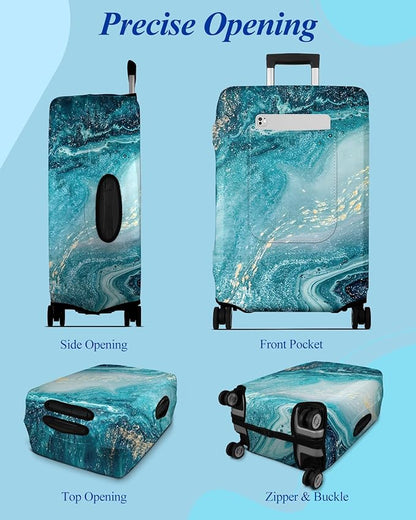 Slohif Luggage Cover for Suitcase Tsa Approved Protector - Luggage Sleeve Large Suit Case Cover Travel Stretch Baggage Case Protective Washable Fit 31-32 Inch Sea Wave XL