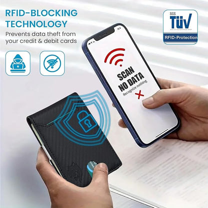 Mens Wallet | 11 Credit Card Holder | Built-In Money Clip | Slim Minimalist | RFID Blocking | Premium Leather | Gift for Him, Carbon, SNM097