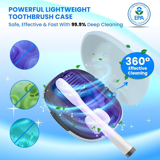 Toothbrush Cleaner Case - Toothbrush Covers with Holder - Portable & Rechargeable Travel Home Toothbrushes Cleaner Case - Fits All Manual or Electric ToothBrushes(Blue)