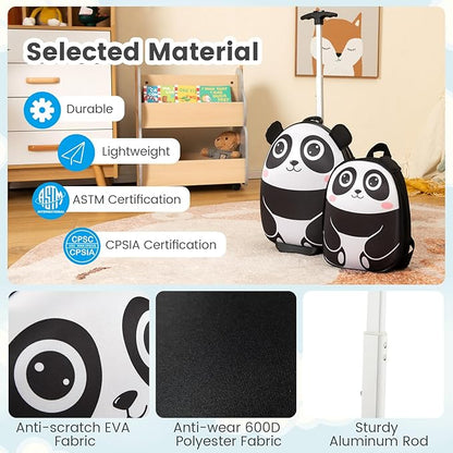 Goplus 2PC Kids Carry On Luggage Set, 16" Rolling Suitcase & 12" Backpack, Airline Approved Travel Trolley Luggage with Wheels for Toddlers Children Girls Boys (Panda)