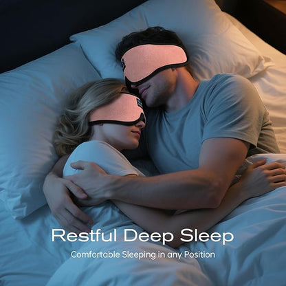 3D Sleep Mask with Bluetooth Headphones, Sleeping Headphones for Side Sleepers, Wireless Music Eye Mask with Ultra-Thin Stereo Speakers for Men, Women, Tech Gifts, Pink
