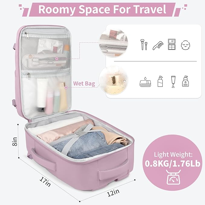 ZOMFELT Travel Backpack for Women Men, Carry On Backpack, TSA 15.6inch Laptop Backpack Flight Approved, Personal Item Travel Bag Nurse Bag Casual Daypack for Weekender Business Trip, Dark Purple