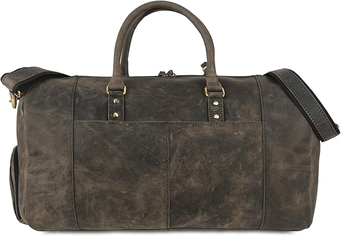 KomalC Leather Travel Duffel Bags for Men and Women Full Grain Leather Overnight Weekend Leather Bags Sports Gym Duffle