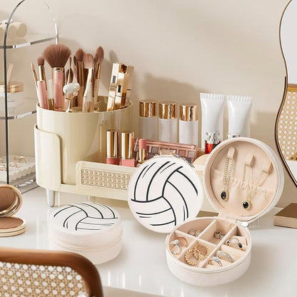 Adboros 18 Pack Volleyball Mini Travel Jewelry Case White Round Volleyball Stuff Portable Jewelry Organizer Storage Case Small Faux Leather Jewelry for Sports Team Birthday Goodie Favors Gifts Bulk