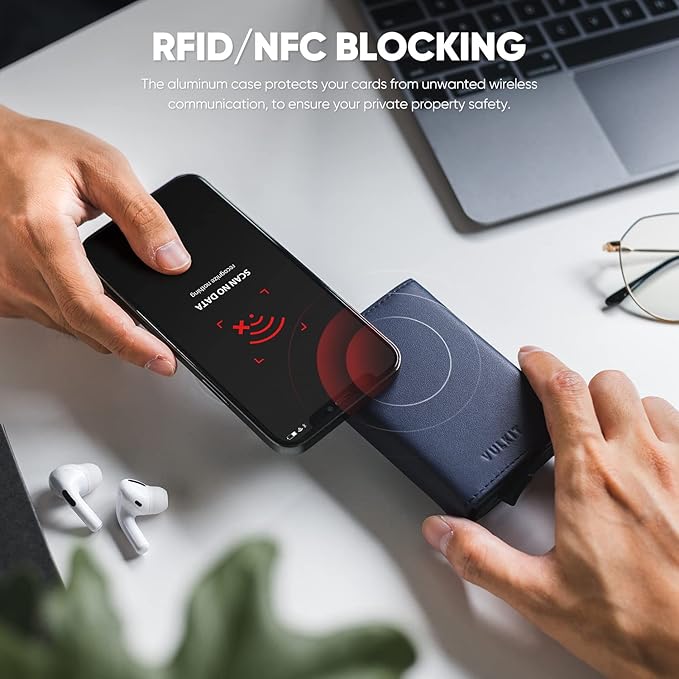 VULKIT Pop up Wallet Minimalist Cash Wallets RFID Blocking Leather Smart Credit Card Holder with Magnetic Closure for Men