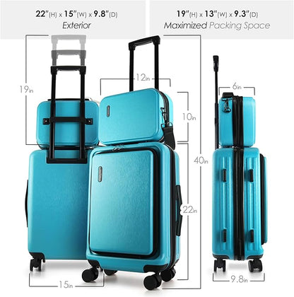 20 Inch Carry On Luggage 22x14x9 Airline Approved, Carry On Suitcase with Wheels, Hard-shell Carry-on Luggage, Durable Luggage Carry-On, Teal Small Suitcase with Cosmetic Case