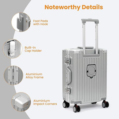 26 Inch Checked Luggage with Spinner Wheels, No Zipper Aluminum Frame Hard Shell Suitcases with TSA Lock, PC+ABS Lightweight Large Suitcase for Travel (Silver)
