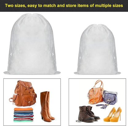 Woanger 40 Pcs Dust Proof Drawstring Purse Storage Bag Breathable Non Woven Fabric Shoe Bag Dust Bags for Handbags Nonwoven Cloth Storage Pouch Cover for Shoe Boots Purse Travel Organizer, White