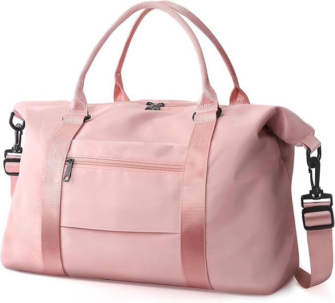 TOPBAG Travel Duffle Bag, Waterproof Weekender Carry On Tote Bags for Women, Sport Gym Bag for Men, Hospital Bag for Labor and Delivery, Overnight Luggage Bag with Trolley Sleeve Coral Pink