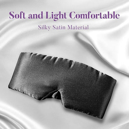 Satin Sleep Mask - Updated Design Light Blocking Eye Mask for Men and Women, Soft and Comfortable Night Sleeping Mask, Eye Cover for Travel/Sleeping (Black)