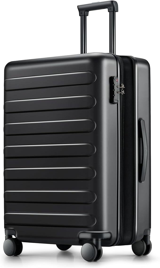 NINETYGO Medium Checked Luggage 24 Inch, Checking In Luggage with Smooth Spinner Wheels, Expandable, Hard Shell PC Suitcase, Lightweight Travel Luggage, TSA Approved (Black, Rhine Max)