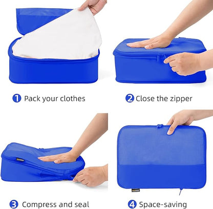 Compression Bags for Travel - 4 Pack Multi-Size Packing Organizers for Suitcase and Backpack (Dark Blue)