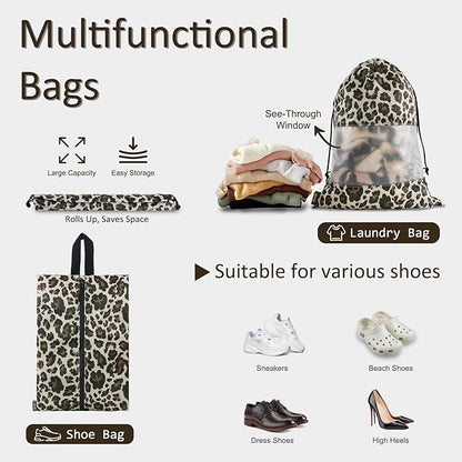 U+U 5 Set Packing Cubes for Travel Essentials Ultralight Luggage Packing Organizers with Laundry Bag and Shoe Bag for Vacation, Business Trip and Camping (Leopard)