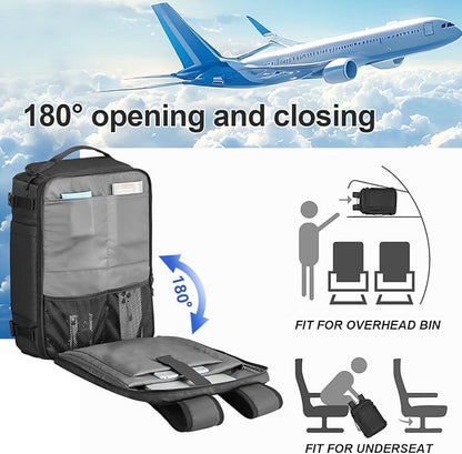 Carry On Travel Backpack Waterproof with Shoe Compartment Flight Approved Laptop Backpack Expandable Business Work Backpack for Women Men Casual Daypack, Black Film