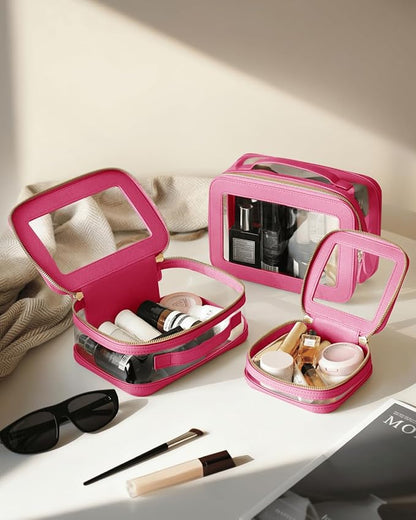Clear Cosmetic Bag Set for Women Makeup Bag with Handle, 3 Pcs Travel Toiletry Bag Transparent Cosmetic Case Portable Make Up Organizer Bag for Essentials