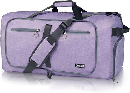 Fmeida 65L Duffle Bag with Shoes Compartment, Foldable Travel Duffel Bags for Men Women, Large Packable Travel Bag Water Repellent & Tear Resistant (Purple)