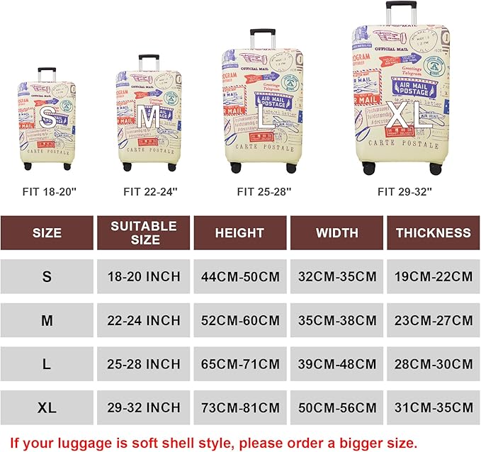 WUJIAONIAO Travel Luggage Cover Baggage Suitcase Cover Protector Skins 18-32 Inch (Stamp pattern A13, XL (for 29-32 inch luggage))