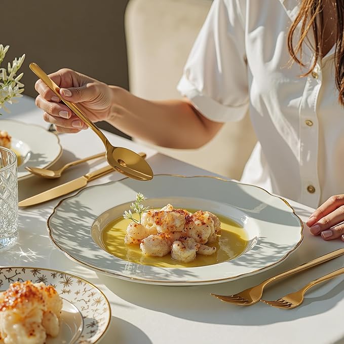 KINGSTONE Gold Silverware Set, 60 Piece Flatware Cutlery Set for 12, 18/10 Stainless Steel Silverware Mirror Polished Dishwasher Safe for Home, Restaurant, Wedding, Party(Gold, 60 pieces for 12)