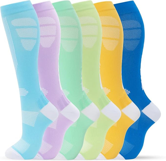 fenglaoda Compression Socks Women Men 6 Pairs, Knee High Best Support Circulation Socks for Running, Travel, Flight, Nurse