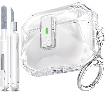 R-fun for AirPods Pro 3 Case (2025) Cover with Cleaning Kit, Military-Grade Shockproof Transparent Non-Yellowing, Auto Pop-Up Lid Design for AirPods Pro 3rd Generation Case, Clear White