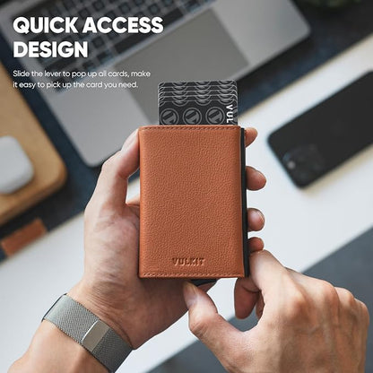 VULKIT Pop up Wallet Minimalist Cash Wallets RFID Blocking Leather Smart Credit Card Holder with Magnetic Closure for Men
