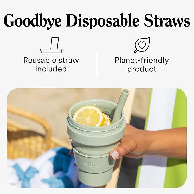 STOJO Collapsible Travel Cup - Reusable To-Go Pocket Size Silicone Bottle for Hot and Cold Drinks - Perfect for Camping - Microwave & Dishwasher Safe (Ink, 24 Ounce (Pack of 1))