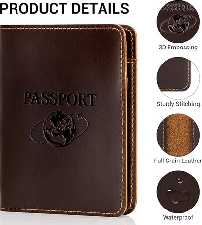 BIAOTIE Premium Leather Passport Holder Covers, Rfid Travel Wallet Passport Document Holder, Travel Essentials Wallet Cover Case for Men and Women (Coffee Brown)