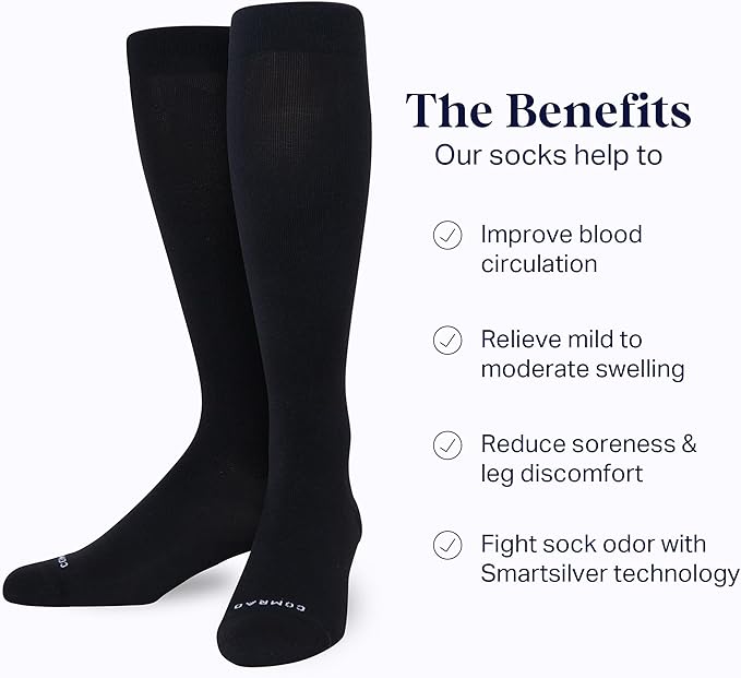 Comrad Nylon Knee High Socks - 15-20mmHg Graduated Compression Socks - Soft & Breathable Support Unisex Socks