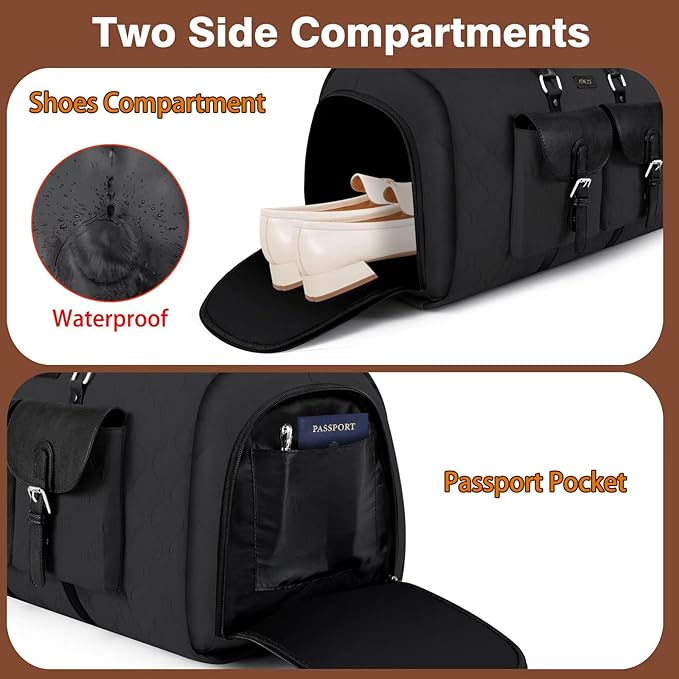 Garment Duffel Bag for Travel - ITIEZY Convertible Carry on Garment Duffel Travel Bag for Women Men Large Weekender Bag with Shoes Pouch 2 in 1 Hanging Suit Travel Duffel Bag 3pcs Set