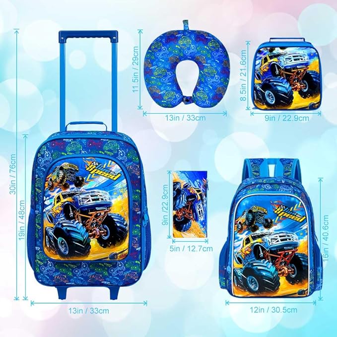 UFNDC 5PCS Kids Suitcase Set for Boys, Car Rolling Luggage with Wheels, Travel Carry on for Children Toddler Elementary