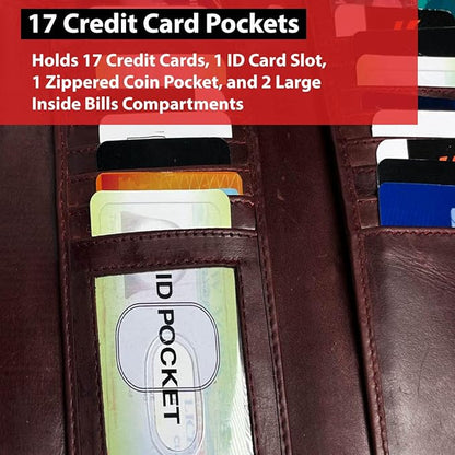 IBRO VINTAGE Motorcycle Chain Wallet for Men – Premium Cowhide Leather, RFID Tri-Fold Biker Wallet with Heavy Duty Chain for Bikers Truckers & Hunters, Credit Card Money Organizer Long Wallet