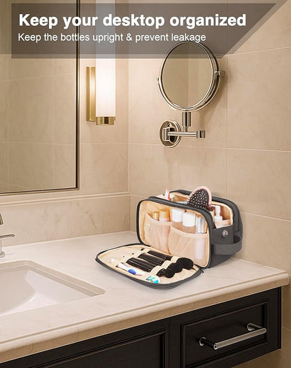 Toiletry Bag for Men & Women, Cruise Ship Travel Essentials, Shaving Dopp Kit with Dry and Wet Separation, Water-resistant Bathroom Cosmetic Organizer Bag, Makeup Accessories with Trolley Belt, Black