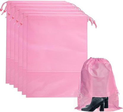 6 Pack Shoe Bags for Tall Boots, Knee High Boot Storage Bag, Non-Woven Drawstring Travel Shoe Organizer, Dust Bags for Purses and Handbags -19.6" X 23.6", Pink