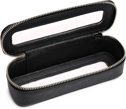 Pinkmik Makeup Brush Bag Slim Clear Makeup Bag Transparent Travel Cosmetic Case & Toiletry Bag with Zipper Small Beatuy Makeup Bag Purse Organizer for Women (Black, SLIM)
