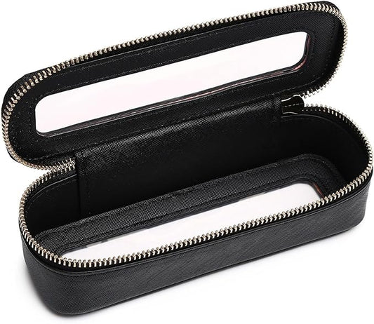 Pinkmik Makeup Brush Bag Slim Clear Makeup Bag Transparent Travel Cosmetic Case & Toiletry Bag with Zipper Small Beatuy Makeup Bag Purse Organizer for Women (Black, SLIM)