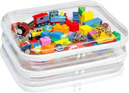 3PCS Clear Hard Plastic Zipper Case, Double Zippers Hard Pouch, Portable Travel Organizer Bin Clear Makeup Bag for Toy Storage, Snack Bag, Cosmetics, Pencil Case, Diaper Bag, Toiletry Bag